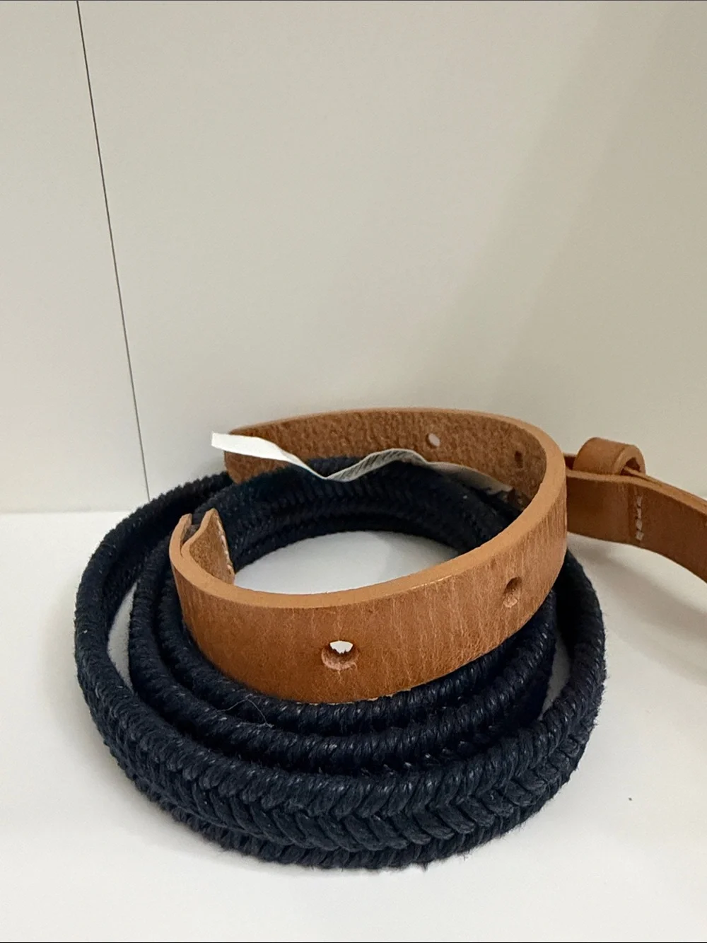 GAP Tan Leather & Black Woven Belt with Gold-Tone Buckle size L